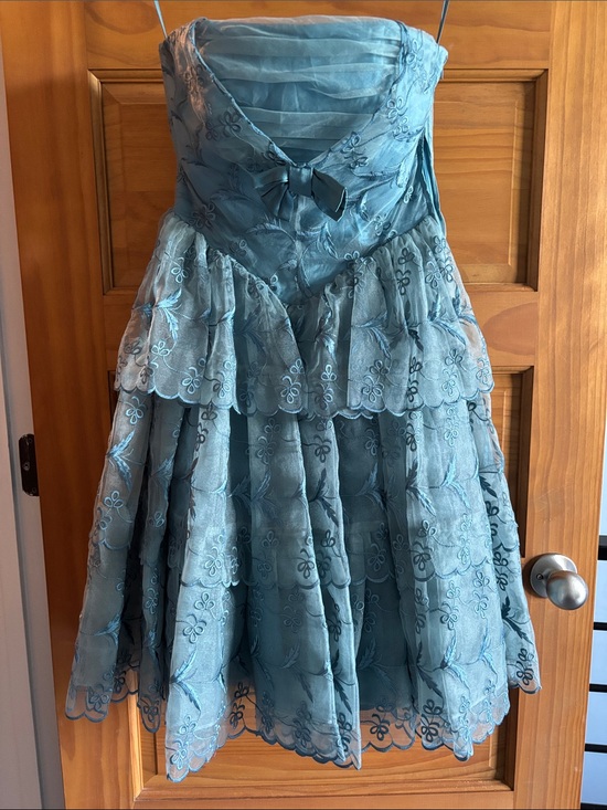 Betsey Johnson Dresses & Skirts - Betsy Johnson Teal Lace Strapless Tiered Fit-and-Flare Dress